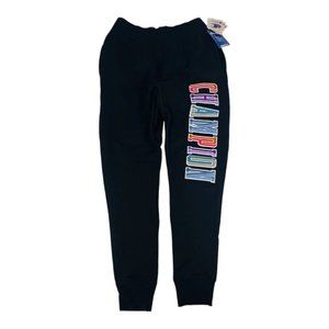 NWT Champion Black Reverse Weave Multicolor Spellout Ctn Poly Joggers Mens M